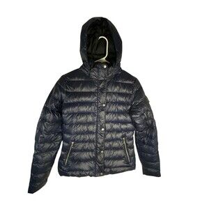 Marmot Down Puffer Jacket Womens Small Blue Hooded 700 Fill Zip Coat Winter